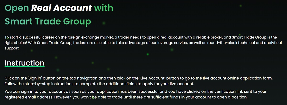 Smart Trade Group account options
